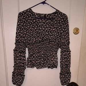 Nasty Gal | Black and Pink Floral Ruffle Blouse